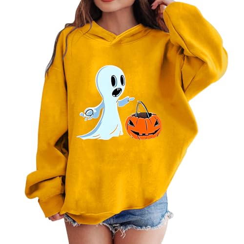 Girls Cute Hooded Sweatshirt 2025 Halloween Graphic Hoodies Long Sleeve Lightweight Pullover Trendy Fleece Clothes