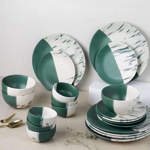 The Earth Store Handcrafted DT Teal Italian Ceramic Dinner Set, 21 Pieces Serving For 6, Microwave And Dishwasher Safe, Bone-Ash Free, Crockery Set For Rs. 4949 @ 62 %