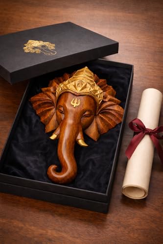 Image of REMANENCE Lord Ganesha Wall Hanging Sculpture | HIPS Plastic Wood Finish Ganesh Wall Sculpture | Wall Mount Decorative Idol for Home, Office, Temple Decor (20 x 15 x 5 Inch)