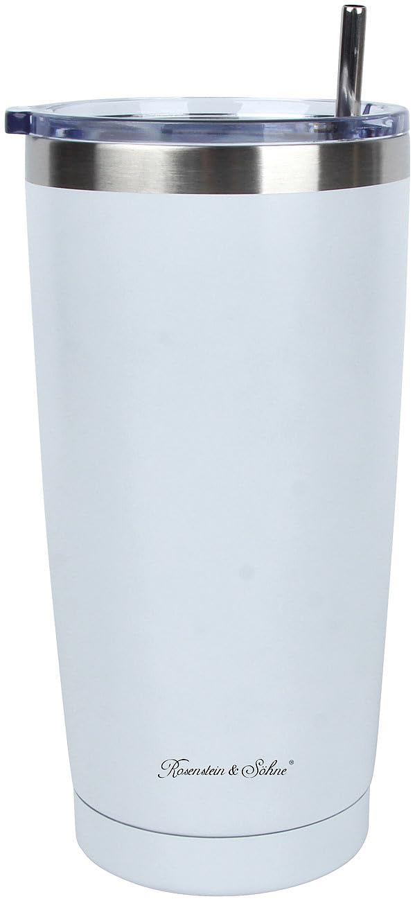 Rosenstein & Söhne Becher: 4er-Set doppelwandige Isolierbecher, weiß, 600 ml, Edelstahl (Isolierbecher mit Deckel, für Smoothie, Kfz)