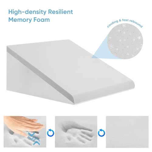 Wedge Pillow, 12 Inch Bed Wedge Pillow for Headboard, Pillow Wedge for Acid Reflux Relief, After Surgery, Sleeping,Back Pain Relief, Memory Foam Top, LightGrey