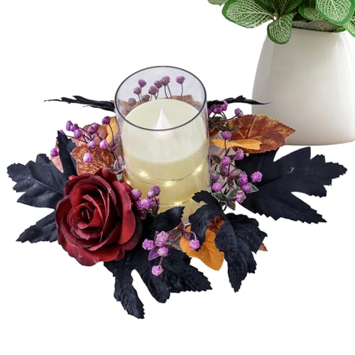 Quorvex Anel de Halloween para velas | coroas de flores artificiais para velas - centro de mesa para Halloween festas cozinha lareira