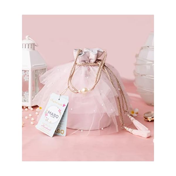 MASQ Embroidered Frill Potli Bag for Women and Girls, Handcrafted, Designer, Durable, Functional & Trendy with Ample Storage, Blue, Pink and Gold - Image 4