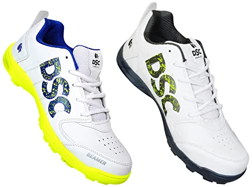 Image of DSC Beamer Cricket Shoes Size for Men (8 UK, Fluro Yellow-White) & Beamer Cricket Shoe for Men & Boys (Light Weight | Economical | Durable | Size UK: 9) Grey-White