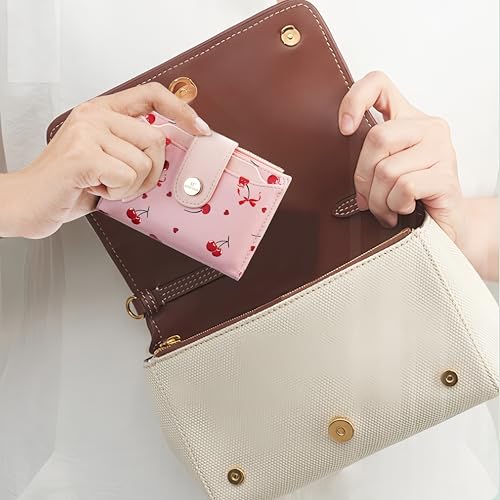 Image of Small Womens Wallet,Bifold Leather Wallet for Women RFID Card Holder Ladies Compact Pocket Wallet for Crossbody Bag (Cherry)