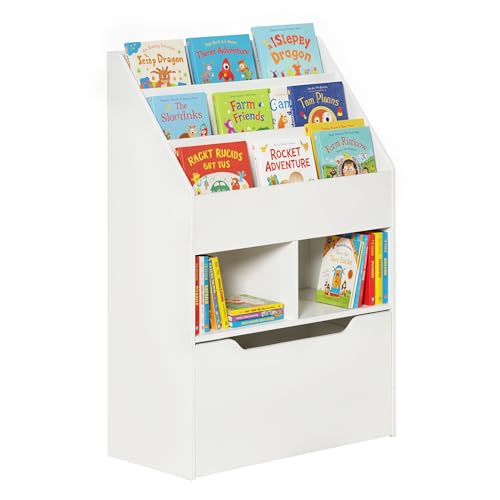HOMCOM Bibliothèque étagère Multi-Rangement 3 étagères 2 niches Grand tiroir en Bois Blanc