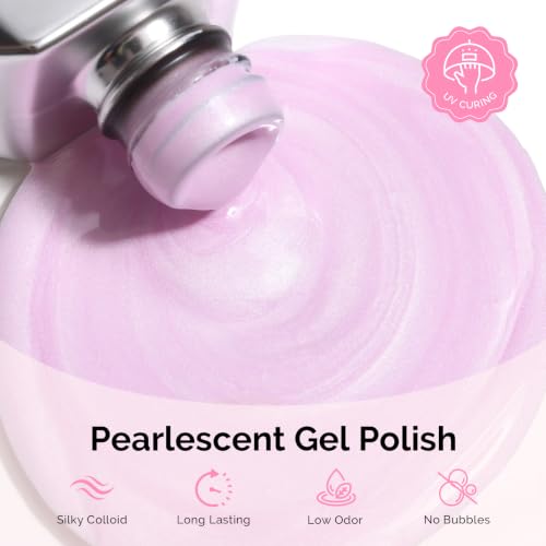Image of MelodySusie Pasterl Pink Pearl Gel Nail Polish,0.5fl oz Soak Off UV LED Drawing Shimmer Gel Polish Soak Off Swirl Shell Thread Effect Gifts for Women Nail Art Manicure Salon DIY Nail Design-A1710