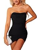 Sexy Off Shoulder Mesh Bodycon Corset Tube Dress Party Ruched Vintage Strapless Zipper Night Out Dresses for Women Black