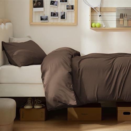 Image of Bedsure Twin /Twin XL Duvet Cover, Double Brushed Bedding Set, Dark Brown | For Kids & Adults, 68 inchx90 inch Comforter Cover, Hotel Luxury, All Season, Breathable, Easy Care, Lightweight, Zipper Closure