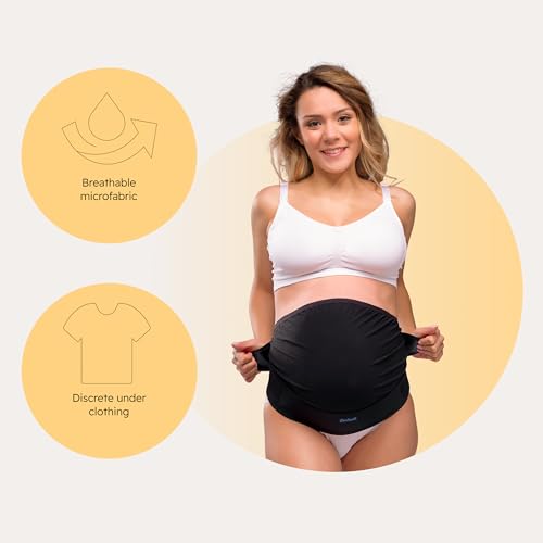 Carriwell Deluxe Adjustable Maternity Support Belt, Comfortable Maternity Belt with Underbelly Support Relieves Back Pain During Pregnancy, Breathable Black