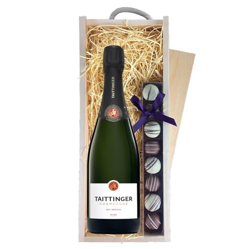 Taittinger Brut Reserve Champagne & Champagne Truffles, Wooden Box