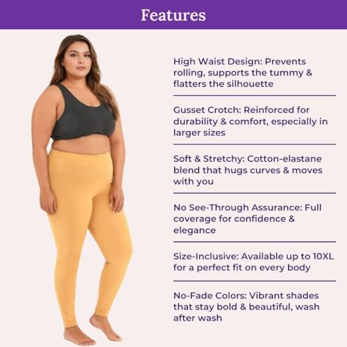 Image of Adira | Plus Size Leggings for Women | Plus Size Leggings for Women | High Waist | Ankle Length | Soft Cotton & Elastane Blend | Non-See-Through | Gusset Crotch Prevents Ripping