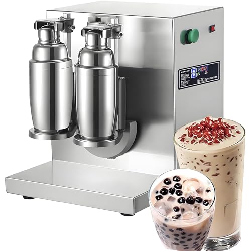 YNIYUJKL Automatische Milchshake-Maschine, Getränkemixer Aus Edelstahl Mit 360°-Doppelkopf Und Digitalem Timer Für Bubble Tea, Saft, Kaffee Und Mehr