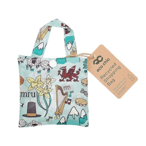 ECO CHIC Lightweight Foldable Reusable Shopping Bag, Blue - Image 2