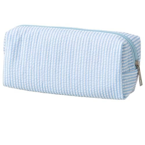 HFHungkeong Seersucker Striped Pencil Bag Large Capacity Stationery Pouch