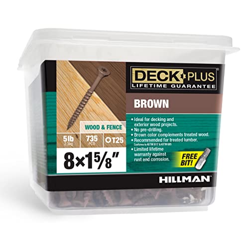 Image of Deck Plus 1-5 /8 Inch Epoxy Coated Exterior Wood and Fence Screws #8 x 1-5 /8 inch Torx /Star Drive Included Coarse Thread, Outdoor Rust Resistant Decking Screw, Brown, 5 lb Box, 735 Pieces | 49002