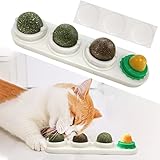 Catnip Wall Ball Toys,3 Silvervine Catnip Toys and 2 Cat Sugar for Cats Lick .Edible and Rotatable...