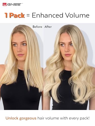 WIGNEE Genius Double Butterfly Weft Human Hair Extensions Invisible 18 Inch Blonde Hair Extensions Real Human Hair 5 PCS 100g Seamless Micro Beads Human Hair Extensions Glueless for white women(60A)