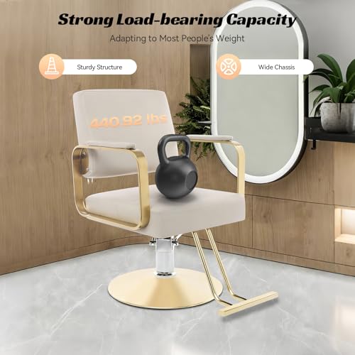 Image of Salon Chair,Barber Chair with Hydraulic Height Adjustable & 360 Swivel,Black Hair Salon Styling Chairs for Hair Stylist for Home, Barber Shop and Beauty Salon (Beige+Gold)