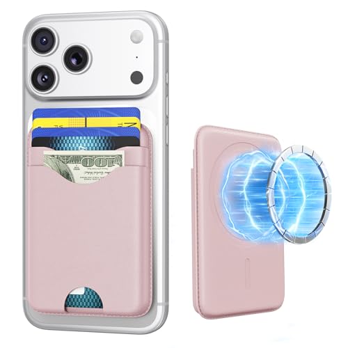 Image of for Magsafe Wallet Magnetic Card Holder - Strong RFID Leather Card Pocket with Magnet, Compatible with iPhone 12 /13 /14 /15 /16 /17 Series, Not for mini,Pink