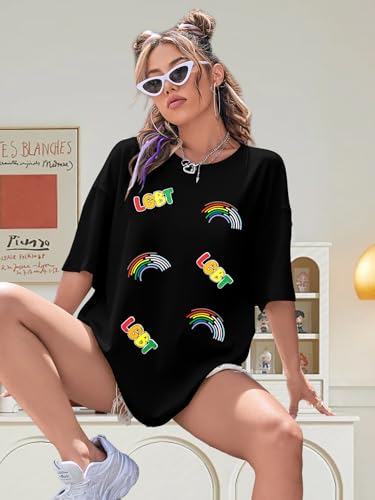 Image of Pride Shirts for Women: Lesbian Pride Shirt Oversized LGBT Girl Kisser Shirt Rainbow Graphic Tee Casual Short Sleeve Top