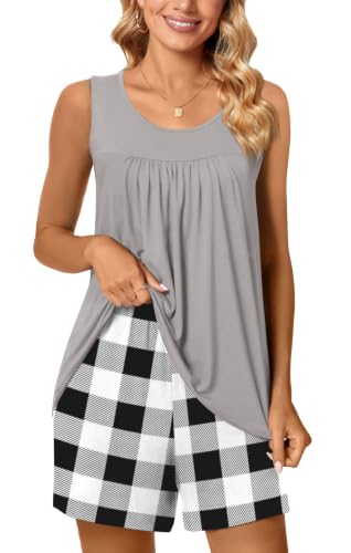 Image of POPYOUNG Pajama Set for Women Summer 2 Piece Lounge Shorts Sets Sleepwear