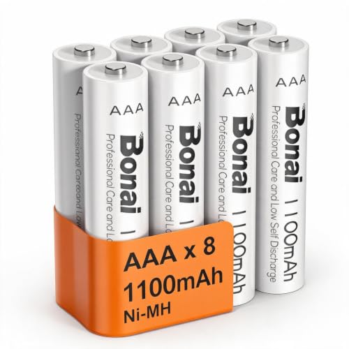 Pilas Recargables AAA, BONAI 1,2V Alta Capacidad 1100mAh Ni-MH 1200 Ciclos AAA Batería Recargable, Baja Autodescarga, Aptas para Teléfonos, Paneles Solares, Etc. (8 Piezas)