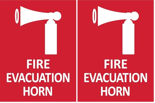 (2 Pack) Fire Evacuation Horn Sign Metal Tin Sign 8x12 Inches