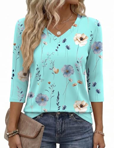 Image of Zeagoo Womens Blouse Casual 3 /4 Length Sleeve V Neck Basic T-Shirts Spring Summer Cute Tunic Tops Business Work Tees