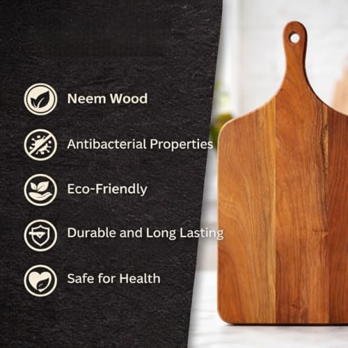Image of Premium Wooden Chopping Board with Handle 43 x 26 x 2 cm | Thick Solid Wood Cutting Board for Kitchen | Heavy Duty Vegetable & Bread Cutting Board | Serving Board