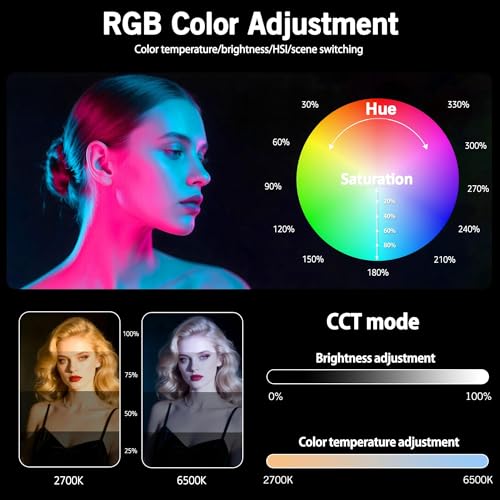 Image of NiceVeedi 2-Pack RGB Photography Lighting with 20 Effects, 40W /360 Full Color /2700-6500K Studio Lights with Remote & Display, Video Light for Video Recording /Photography /Streaming /YouTube /TikTok
