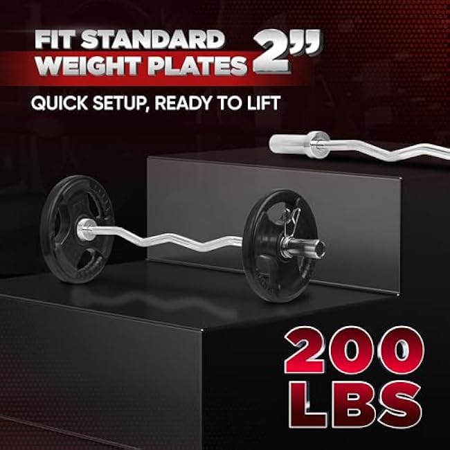 Yes4All Olympic EZ Curl Barbell, 47 Curl Bar 2 Diameter With Spring Collars For Weight Training