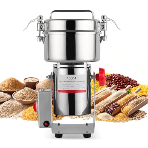 Best All Grain Electric Brewing System for Effortless Home Brewing 7 Grain Mill Grinder - 1000g High-Speed Electric Stainless Steel grain mill with 270° Swing Grinding Technology for Grains, Millet & Spices - Spice Grinder Ideal for Commercial, Kitchen Shop Use