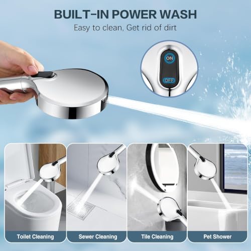 Image of BRIGHT SHOWERS Filtered Shower Head with Handheld, High Pressure 9 Spray Mode Showerhead with Long Hose and Bracket, Water Softener Filters Beads for Hard Water - Removes Chlorine, Chrome