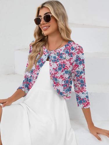 Image of Heymoments Women's 3 /4 Sleeve Casual Shrugs Lightweight Open Front Cropped Cardigan for Dresses