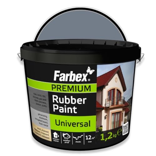 FARBEX Peinture Caoutchouc Liquide Étanche Intérieur/Extérieur - Revêtement Élastique Pour Toiture, Terrasse, Balcon - 1,2 kg Gris - Étanchéifie Et Protège Toutes Surfaces