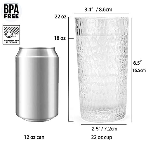 Koxin-Karlu Mixed Drinkware 15-Ounce And 22-Ounce Plastic Tumbler Acrylic Glasses With Hammered Design, Set Of 8 Clear #TOP1