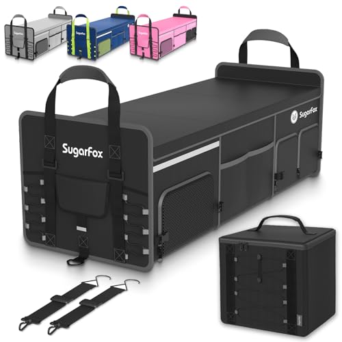 Bold Color Block Trunk Organizer | 95L, 35"x13.8"x11.8" | Dedicated Shoe Storage & 26L Ice Pack | Foldable for SUV/Car/Jeep | Stylish Gift & Essential Car Accessories for Drivers - Black-X212