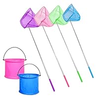 6Pcs Kids Fishing Net and Foldable Bucket Set, Telescopic Butterfly Net for Outdoor Activities(Square)