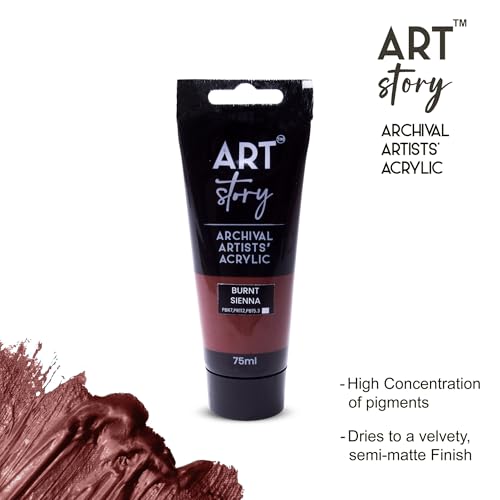 Image of Art Story Artists Acrylic Colour Burnt Sienna 75ml Tube | Rich Pigment, Smooth Finish, Quick Drying Paint for Canvas, Paper, Craft & DIY Projects