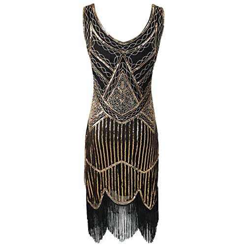 Plus Size 1920S Vintage Fringed Gatsby Sequin Beaded Tassels Hem Flapper Dress For Women (Gold, Large) #TOP1
