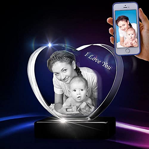 3D Crystal Photo - 3D Crystal Picture Engraved Heart, Personalized & Custom Heart Crystal, Gift For Father's Day, Anniversary, Pet, Memorable Gift, And Keepsake, Medium #TOP5