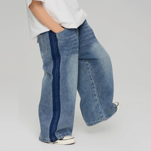 Baggy Jeans Kids Loose Fit Wide Leg Jeans Preppy Streetwear Side Striped Baggy Pants Boys High Elastic Waist Denim Pants3