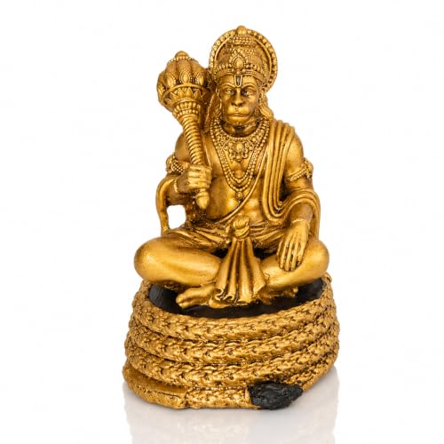 Image of Virajman Hanuman Ji Idol Sitting on Tail | Ravana Sabha Pose | Hanuman Murti for Car Dashboard, Home Temple & Office Decor, Housewarming, Vastu | 3.8 Inches | Antique Gold