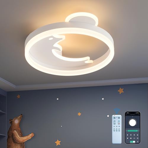 LED Deckenleuchte Delphin, 35cm 24W weiß Kinder Lampe Dimmbar 3000-6000K mit Fernbedienung/Mobile APP, Für Kinderzimmer, Babyzimmer, Jugendzimmer, Schlafzimmer, Mit Memory-Funktion, 3W Nachtlicht