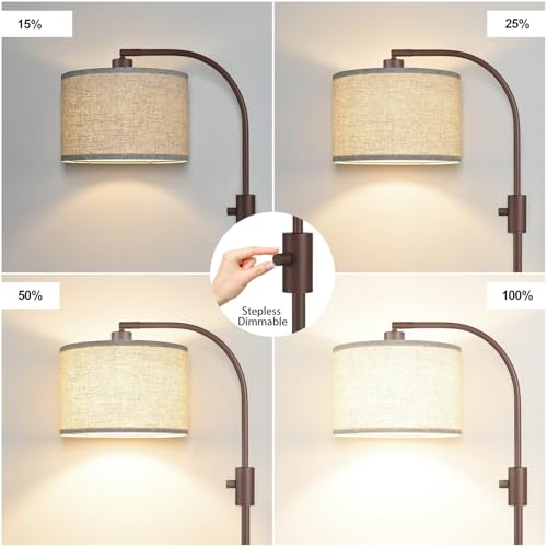 Image of Nintiue Upgraded Modern Arc Dimmable Tall Standing Floor Lamp with Linen Shade, 1200 Lumens LED Bulb Included, for Living & Reading Room, Bedroom, Office & Nursery, Matte Brown
