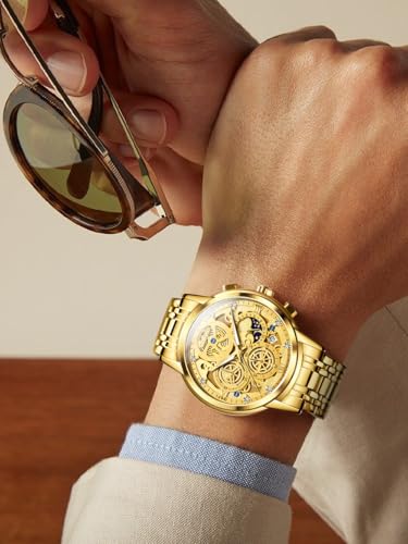 OLEVS Mens Watch Chronograph Luxury Diamond Dress Business Analog Quartz Wrist Watches Stainless Steel Waterproof Luminous