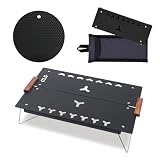 [Vivrella] キャンプ テーブル ソロ 折りたたみ ローテーブル 軽量 コンパクト ワンタッチ コンパクト【シリコン鍋敷き/収納袋付き】 (ブラック)