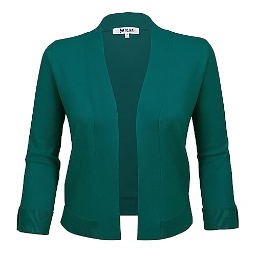 Image of YEMAK Women's Crop Cardigan Sweater - 3 /4 Sleeve Open Front Classic Basic Knit Bolero Cropped Soft Lightweight Knitted Top