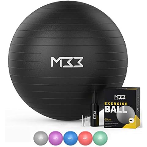 Mode33 Exercise Ball - 55 to 85cm Extra Thick Anti-Burst Yoga Ball with Hand Pump - Gym Ball for Fitness, Pilates, Pregnancy, Labour, Birthing Ball, Swiss Ball - multiple colours (S (55cm), Black) Cover